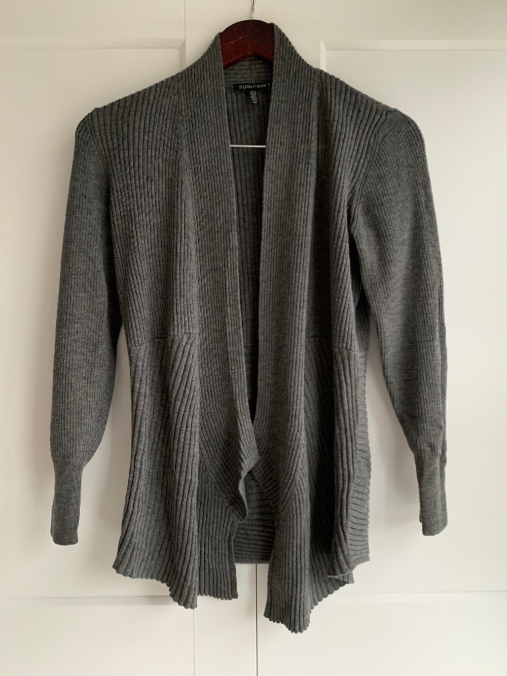Eileen Fisher Merino Wool Open Front Cardigan Size S in Gray